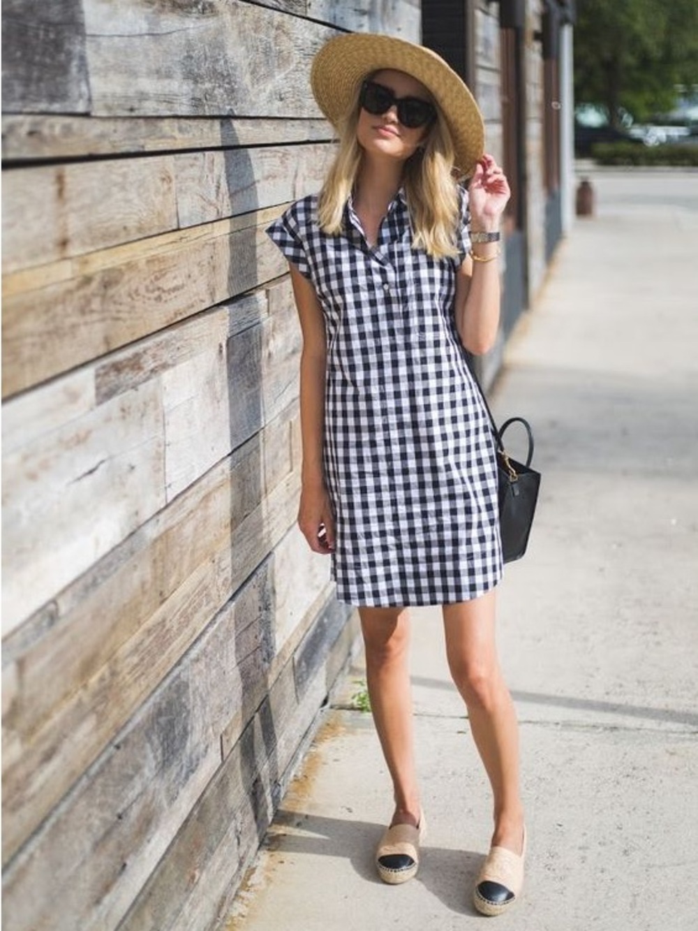 J.Crew Cotton Gingham Check Black & White Shirt Dress Size S